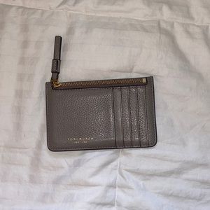 Tory Burch grey card holder with zip pocket
